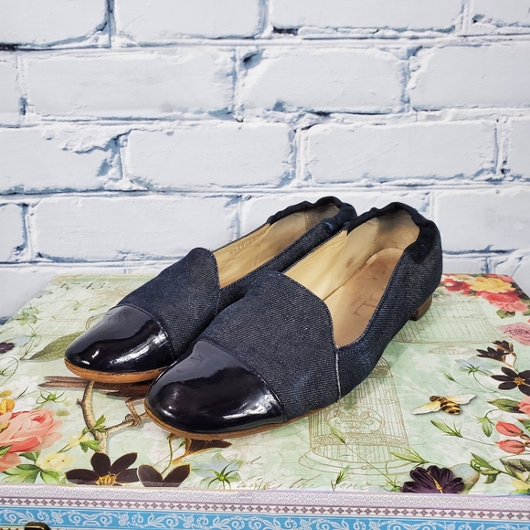 Agl Shoes - AGL Denim and Navy Patent Cap Toe Loafer Flats